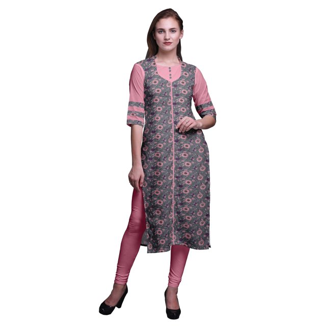 Bimba Kurta Droite en Rayonne Slub Imprimée Indienne Tunique à Manches 3/4 pour Femmes