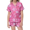 thumbnail image 2 of Ensemble de Pyjama en Satin pour Filles, Tenue d'Intérieur Classique à Boutons avec Haut à Manches Courtes Confortable et Shorts Doux, 2 of 4