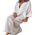 thumbnail image 1 of CHUANK Robe Maxi Ample à Manches Longues en Coton et Lin pour Femmes, Grande Taille, Unie, Boutonnée, 1 of 4