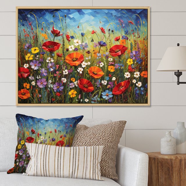 Designart Wildflowers framed wall Art, Chromatic Meadows with Abstract Wildflowers I , wildflowers Large framed wall art decor, Multi-Color Traditional Natural framed wall art
