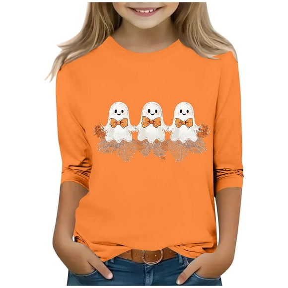 Lovzfmll Unisex Kid's Spooky Graphic 3/4 Sleeve Tee, Casual Pullover for Halloween for Toddler 3-4 Years