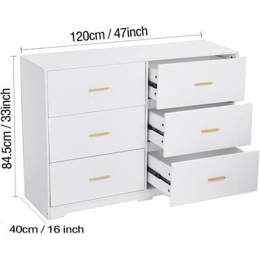 BeesClover 6 Drawer Double Dresser, 47" Wide Dresser TV Stand, Modern Chest of Drawers for Bedroom, Large Storage Space Organizer Cabinet with Metal Handle for Living Room Hallway