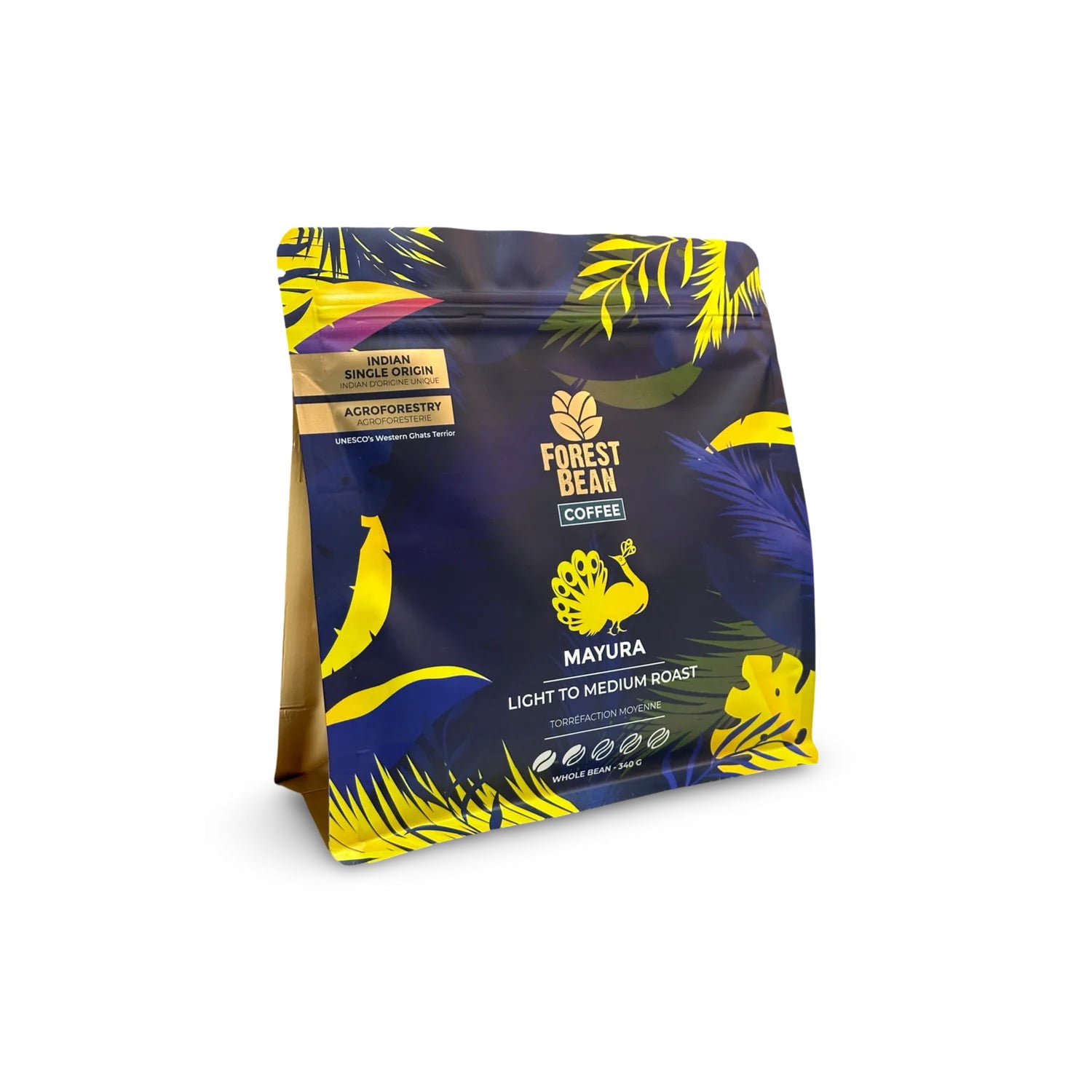 Café Forest Bean Mayura, 100 % Arabica, d'origine unique indienne, torréfaction légère-moyenne, sac de 340g