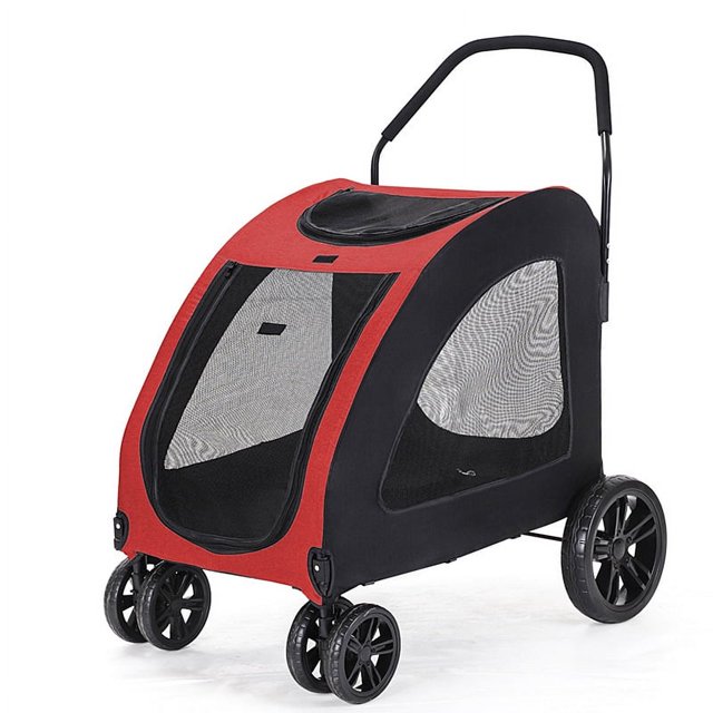 Medium Foldable Dog Stroller Full Zipper Large Space Strong Bearing Capacity Breathable Pet Stroller for Outdoor Travelling