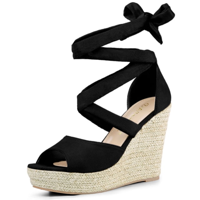 BLISSFUL STEP Sandales Compensées à Plateforme Espadrilles à Lacets Unies pour Femmes