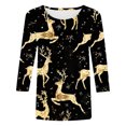 thumbnail image 4 of Hauts d'Été pour Femmes 2023 Tendance Femmes Décontracté Imprimé Noël Ample Manches Trois Quarts Col Rond Hauts Hauts pour Femmes Décontracté Été en Liquidation, 4 of 5