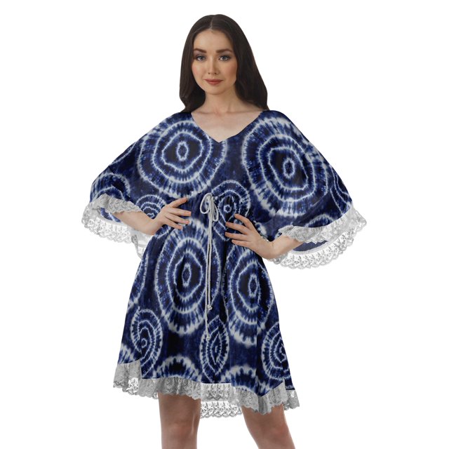 Moomaya Robe d'Été pour Femmes, Grande Taille, Kimono Aguichant Imprimé, Mini-Robe