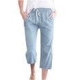 thumbnail image 1 of Penkiiy Pantalon Capri Extensible Léger à Taille Haute pour Femmes avec Poches, Bleu Pâle, 2TG, 1 of 5