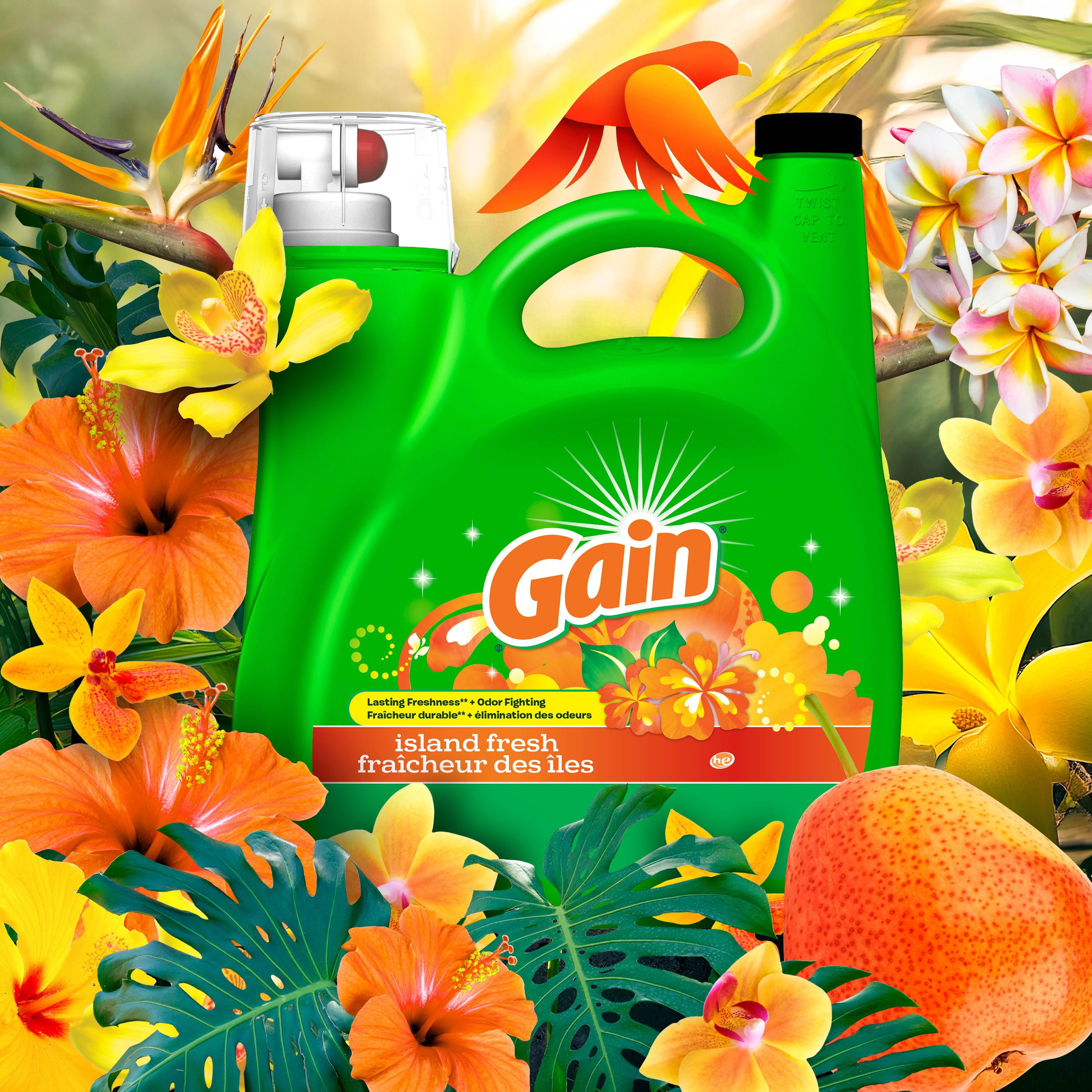 Gain Détergent Liquide à Lessive, Parfum Fraîcheur des Îles, Fraîcheur + Élimination des Odeurs, Savon Nettoyant Liquide pour Laveuse Haute Efficacité, 4.25 Litres, 100 Brassées