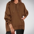 thumbnail image 2 of Pisexur Womens Hoodies Solid Color Hooded Sweatshirt Casual Drawstring Oversized Hoodie Fashion Loose Ribbed Fall Tops Pullover Tops with Pocket, 2 of 6