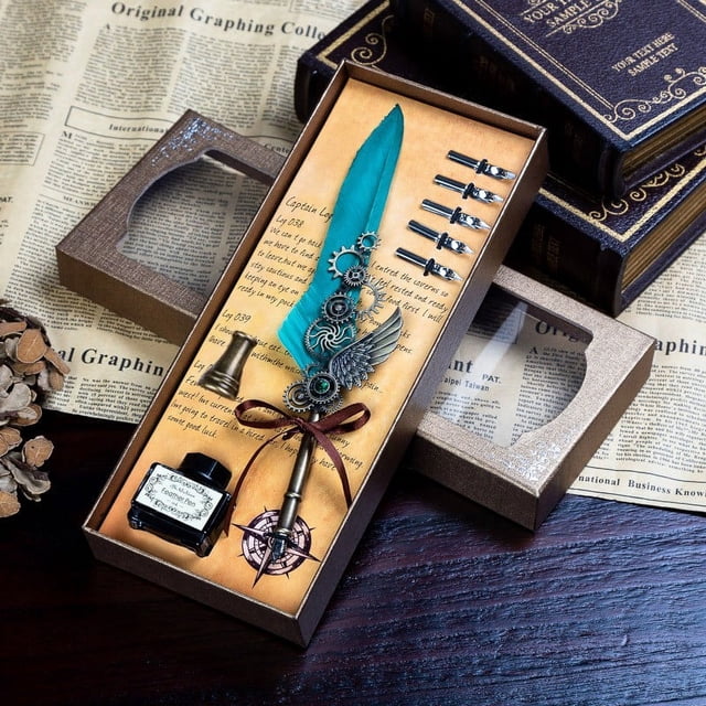 Mechanical Wing Quill Dipped Water Gift Box Carved Pen With Base Holiday Birthday Gift 15ML