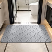 20x32in Large Bathroom Rug, Velvet Fleece Microfiber Absorbent Floor Mat, Non-Slip Foam Kitchen Foot Mats for Living Room Bedroom, Washable Door Mat for Bath Tub Shower, Gray