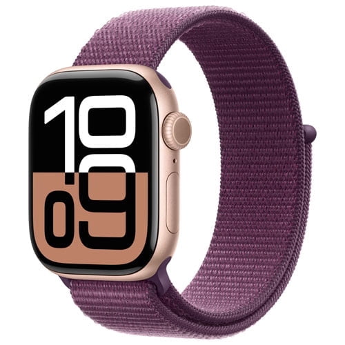 Restored Apple Watch Series 10 GPS + Cellular 42mm Rose Gold Aluminum Case with Plum Sport Loop Smartwatch - Refurbished Good