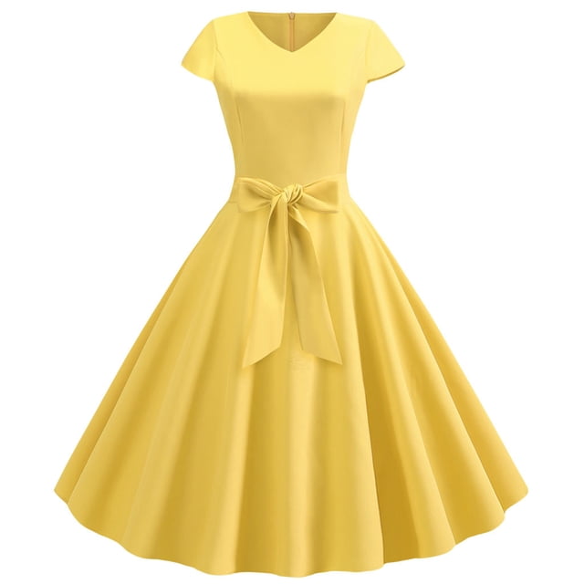 EGNMCR Robes d'Été Femmes Tendance 2024 Femmes Vintage Manches Courtes 50s Ménagère Décontractée Soirée Fête Bal Robe
