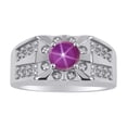 thumbnail image 1 of RYLOS Men's Rings Sterling Silver Designer Starburst 7MM Round Gemstone & Diamond Ring Star Ruby July Birthstone Rings Size 12, 1 of 7
