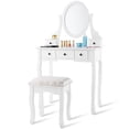 thumbnail image 1 of Costway Coiffeuse avec Miroir Ovale et Tabouret, Ensemble de Table de Maquillage avec 5 Tiroirs de Rangement, 1 of 10