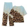 thumbnail image 3 of Mikilon Ensemble Élégant pour Femmes 2 Pcs Coton & Lin Imprimé Manches 5/10 Col Rond + Pantalon Décontracté Ensemble Chic & Confortable Manches Courtes Col Rond Blouse/chemise Bleu Ciel TP, 3 of 3