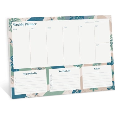 Rileys & Co Weekly Planner Pad, Undated Planner with 52 Tearaway Sheets, Daily To Do List Notepad with Top Priorities, Checklist, and Notes Sections, Floral Printed Border, 11.0 x 8.5 inches