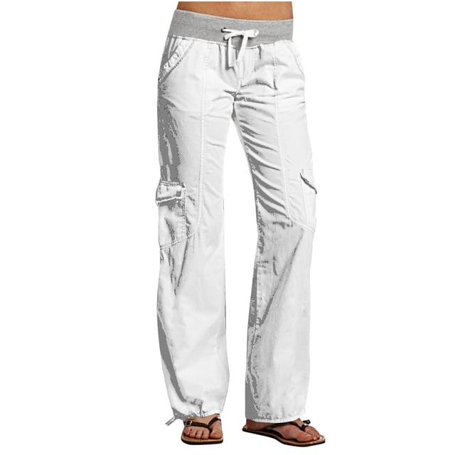 Timegard Pants for Women Low Waisted Drawstring Cinch Bottom Straight Leg Outdoor Cargo Pants with Pockets