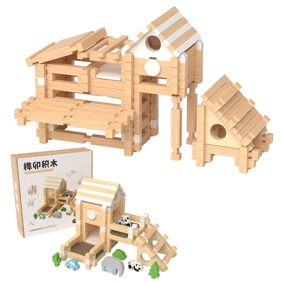 Jouet d'Assemblage de Construction de Maison en Blocs de Bois burlywood pour Enfants, Structure à Tenon et Mortaise, Casse-Tête