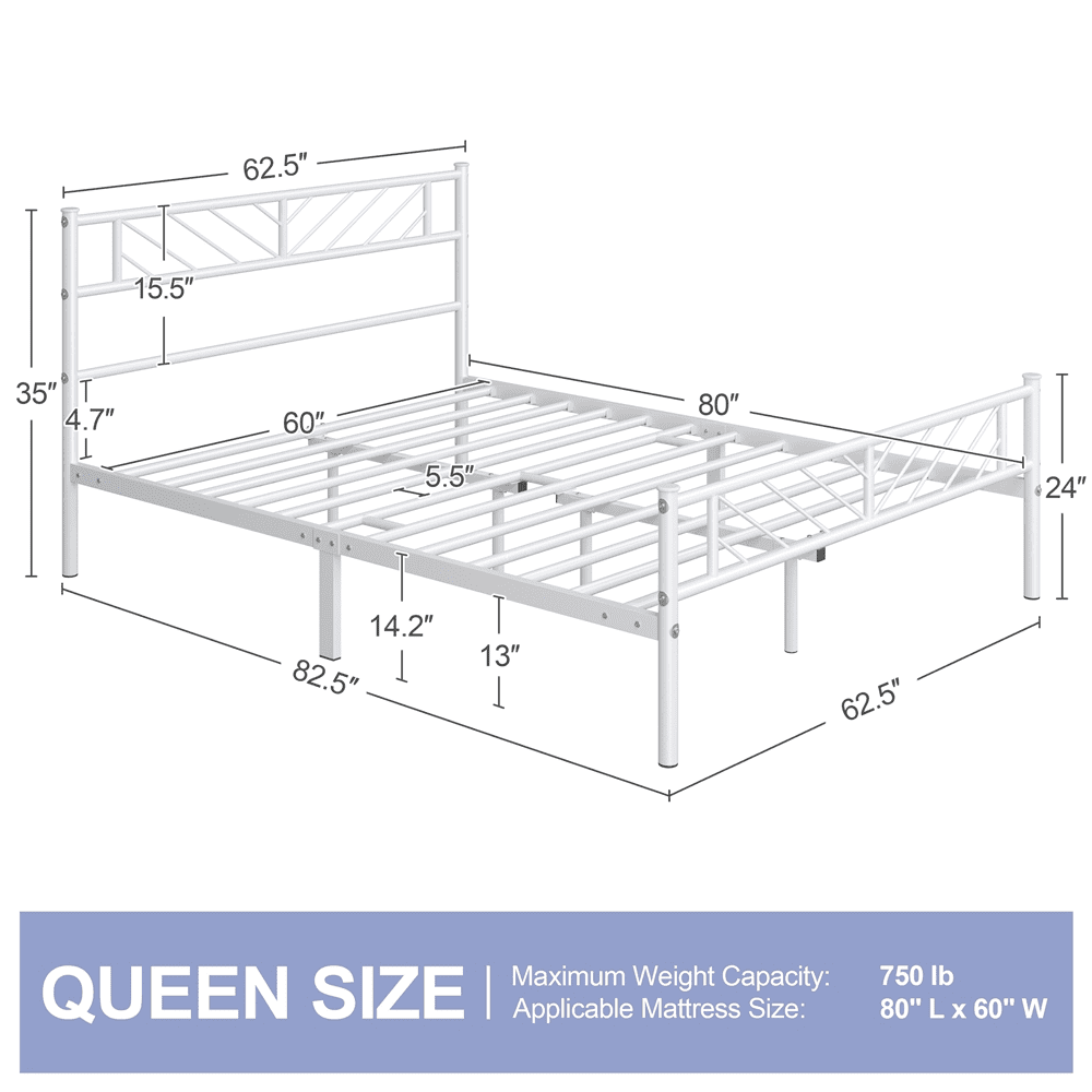 FullFurnique Minimalist Metal Platform Bed with Arrow Design Headboard for Adults, Full, White