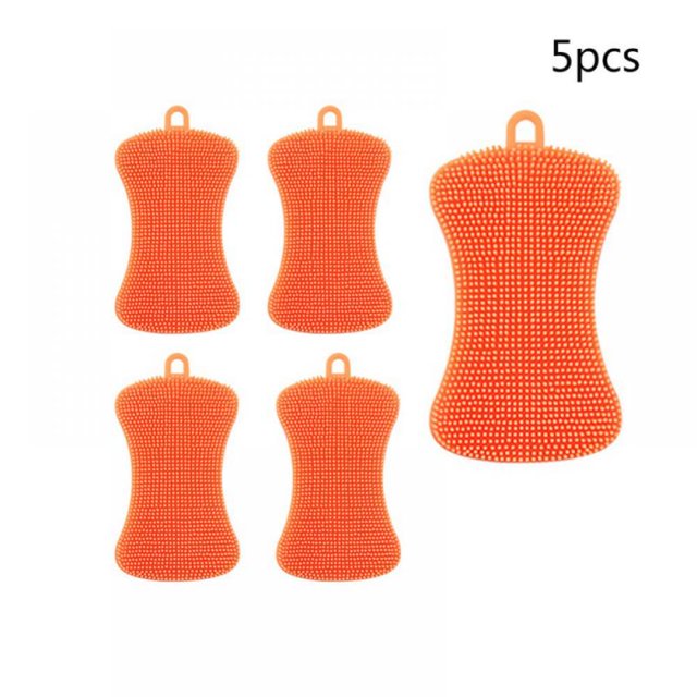 Silicone Sponge Dish Washing Kitchen Scrubber 5 Pack Reusable Dish Washing Cleaning Sponges Double-Sided Multipurpose Non Stick Silicone Dish Sponges for Dishes Fruit Vegetable