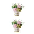 thumbnail image 3 of relayinert Simulation Flower Set Low Maintenance Easy To Clean Fake Peony Silk Hydrangea Flower Silk Artificial Flowers With Vase Pinellia Pink 2Set, 3 of 6