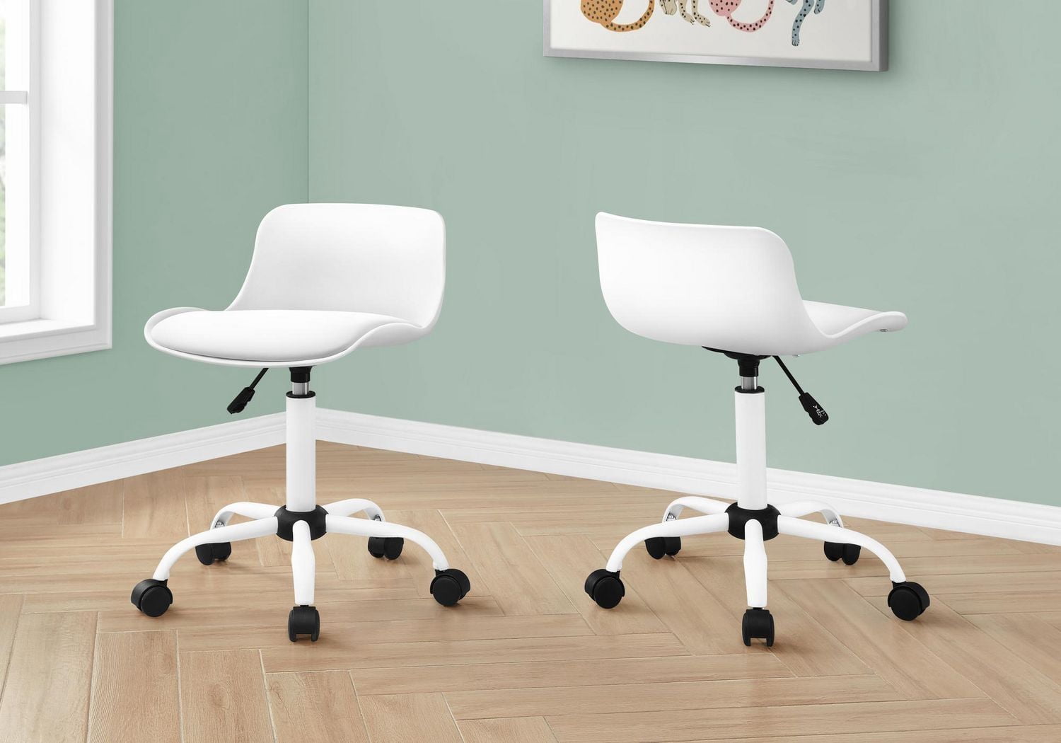 Monarch Specialties Office Chair, Adjustable Height, Swivel, Ergonomic, Computer Desk, Work, Juvenile, Metal, Pu Leather Look, White, Contemporary, Modern