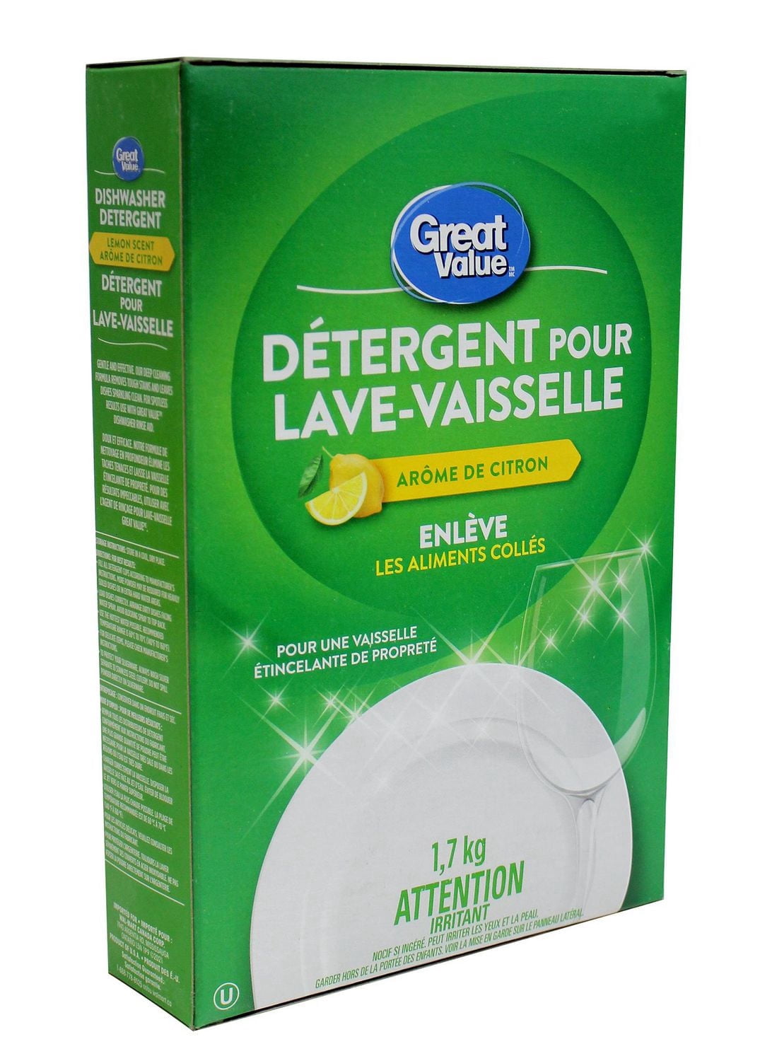 Great Value Détergent pour Lave-Vaisselle Arôme de Citron 1.7KG