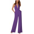 thumbnail image 1 of EQWLJWE Pantalon pour Femmes Combinaison Ample Aguichant Sans Manches à Col Suspendu avec Poche, Couleur Unie pour Femmes, 1 of 6