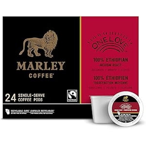 2 x Marley Coffee Capsules compatibles K-Cup à usage unique, One Love 100% Éthiopien, Rôti moyen, 24 Nombre