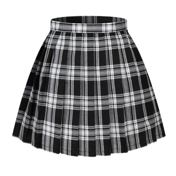 Women High Waist Plaid Kilt Mini Checked Pleated Skirts(2XL,White Black)