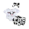 thumbnail image 1 of MesaSe Letter Cow Pattern Short Sleeve Romper  Shorts  Headband, 1 of 6