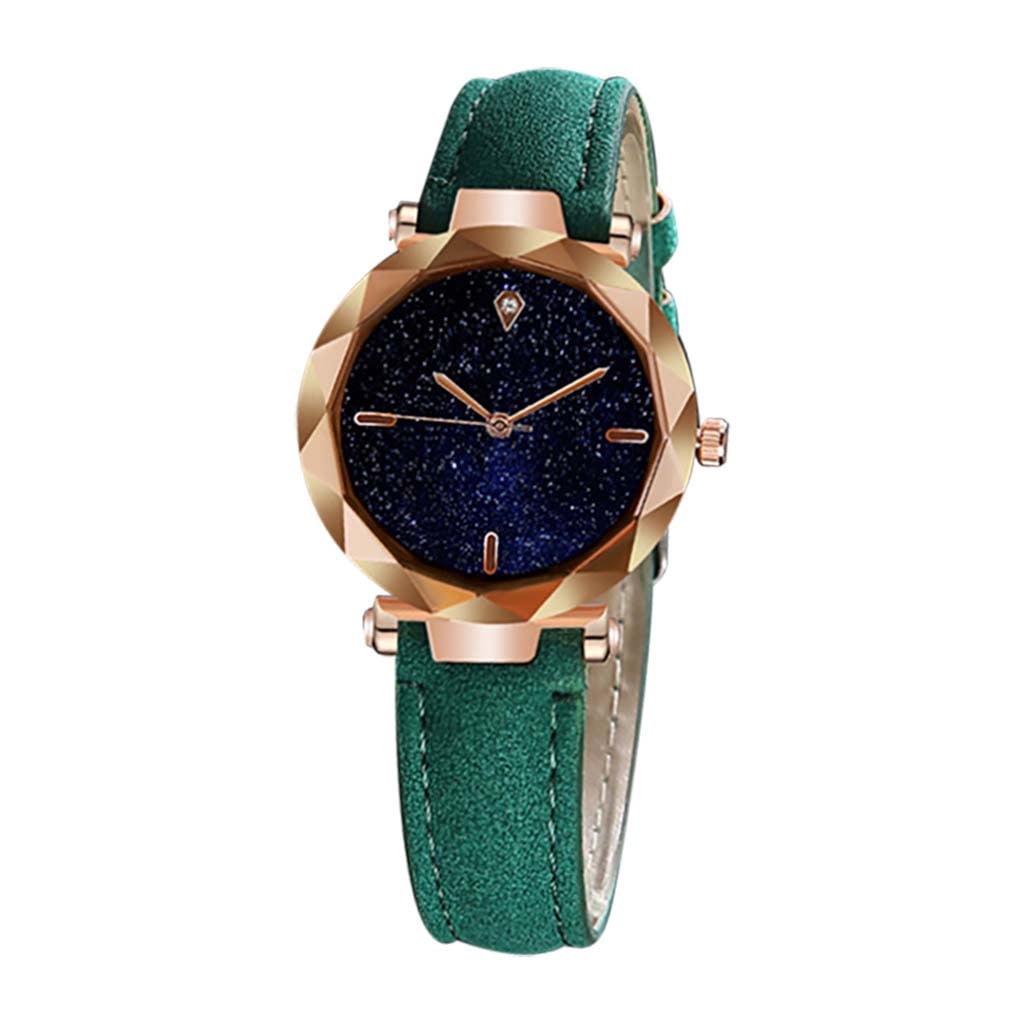 XZNGL Leather Strap Watch Strap Leather Simple And Stylish Luxurious Starry Dial Convex Mirror Leather Strap Watch