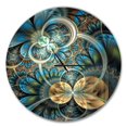 thumbnail image 1 of Designart Fleur fractale symétrique en or bleu horloge murale, 1 of 4