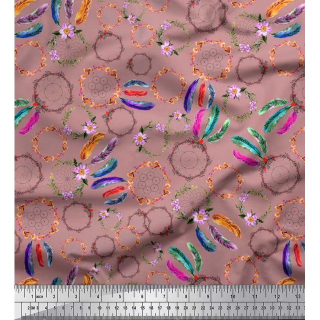 Soimoi Polyester Crepe Fabric Wreath & Dream Catcher Home Decor Print Fabric by The Yard 52 Inch Wide