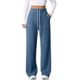 thumbnail image 4 of fatyb Womens Casual Ribbed Knit Pants Wide Leg Lounge Pants with Pockets Drawstring Loose Comfy Trousers, 4 of 7