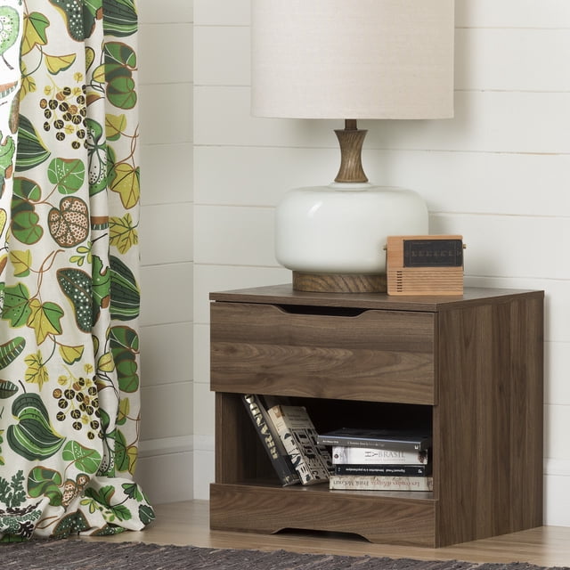 South Shore Holland 1-Drawer Nightstand - End Table with Storage for Adult, in Natural Walnut
