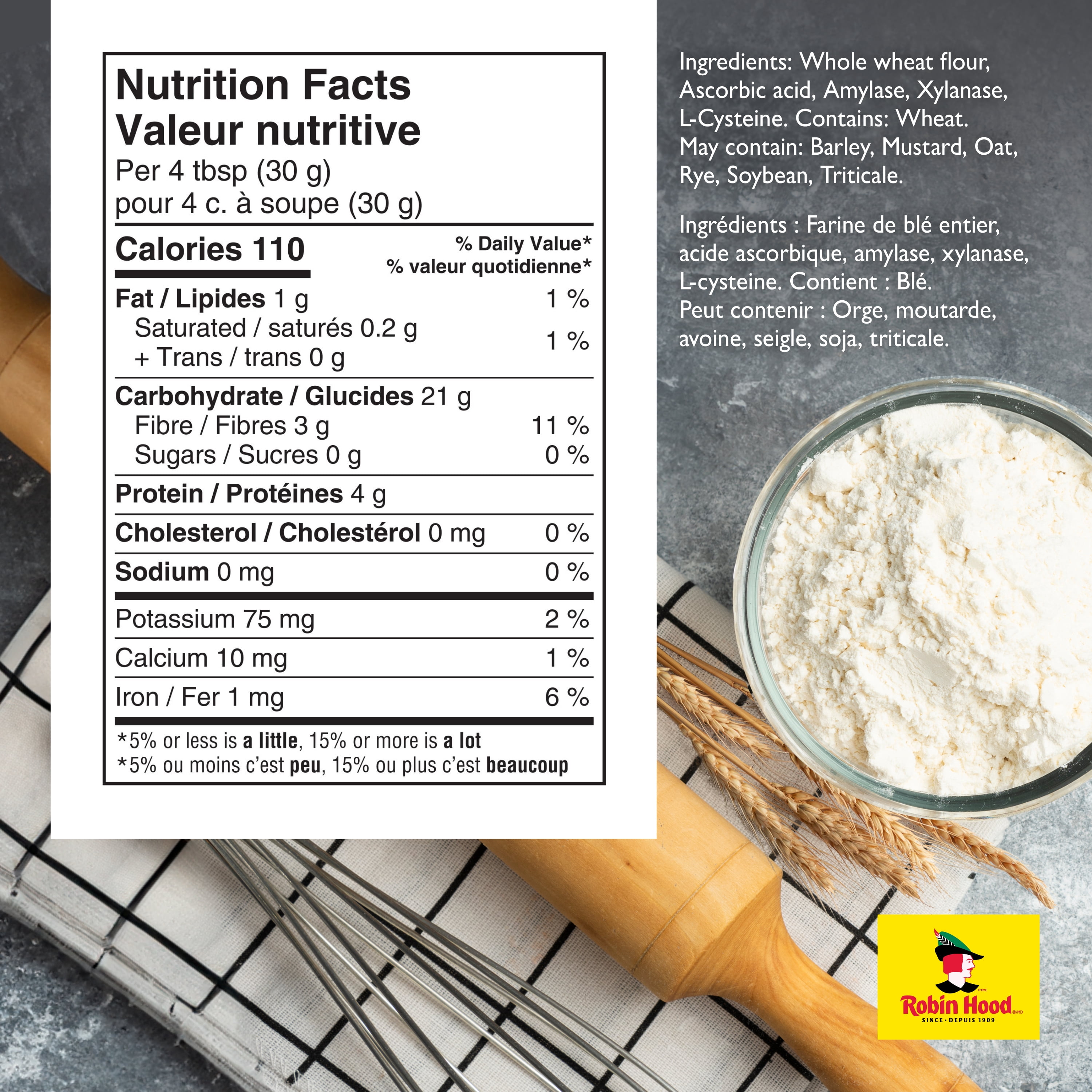 Robin Hood Best for Bread Whole Wheat Flour, Made with 100% Canadian Wheat, 5kg