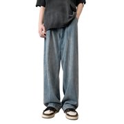 Ketyyh-chn99 Men's Jeans 2024 Relaxed Boot Jean Loose fit Pants Shorts Men Fashion Loose Plus Size Jeans Street Wide Leg Trousers Pants Blue,L