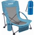 thumbnail image 1 of Folding Low Beach Chair, Portable Reclining Chaise de Plage Compacte Voyage with Cup Holder & Carry Bag, Blue for Beach, Camping, Festival, 1 of 6