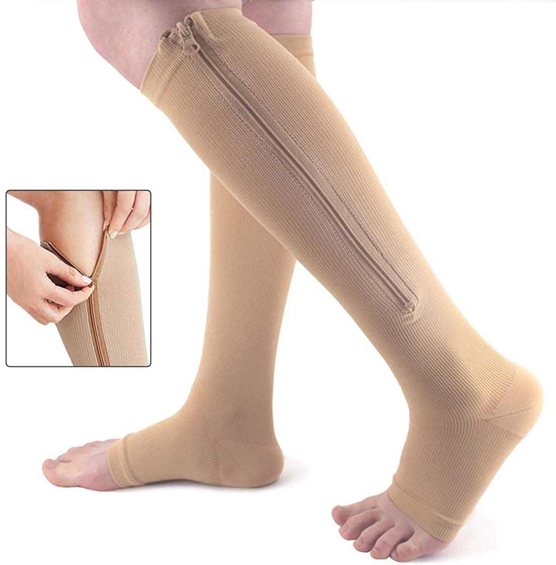 Medical Zipper Compression Calf Socks 15-20 mmHg for Women and Men