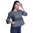 thumbnail image 3 of Moomaya T-Shirt à Col Rond pour Femmes à Manches Évasées, Haut Court en Coton Imprimé, Haut Décontracté, 3 of 4