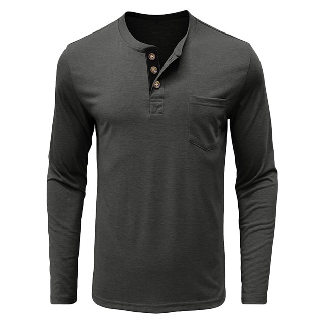 LOVZFMLL Men's Shirts, Solid Casual Button-Front Henley Shirt with Pocket, Essential Versatile, Crew Neck Relaxed Fit Fall Clothes