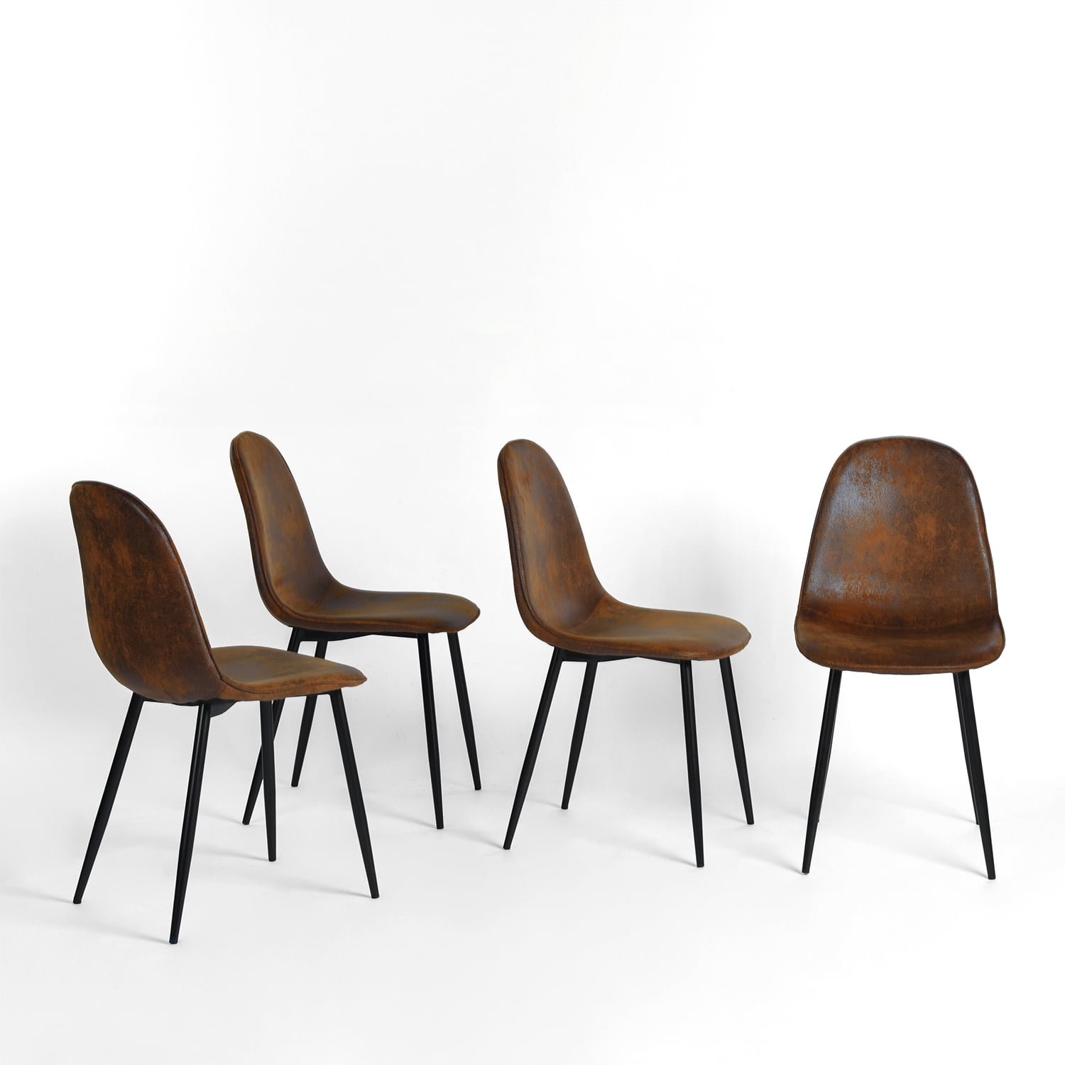 Homy Casa Kitchen Dining Chairs Set of 4, Brown Faux Suede Café Chairs with Metal Legs