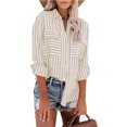 thumbnail image 1 of DPTALR Women's Tops Striped Printed Single Breasted Long Sleeve Shirt Cotton Linen Tops, 1 of 9
