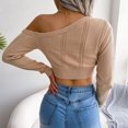 thumbnail image 5 of RKSTN Chandails pour Femmes Mode Décontractée Manches Longues Épaules Dénudées Tricot Col Rond Chandail Chandails d'Automne, 5 of 5