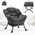 thumbnail image 3 of Bingirl Large Modern Accent Chair with Foldable Footrest Ottoman - Upholstered Dark Grey Reading Lounge Chair, 3 of 7