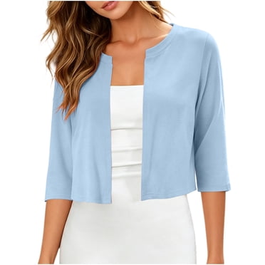 GreatBaby Womens 3/4 Sleeve Cropped Cardigan Open Front Round Neck Lightweight Layering Shrug Casual Everyday Soft Breathable Short Knit Bolero