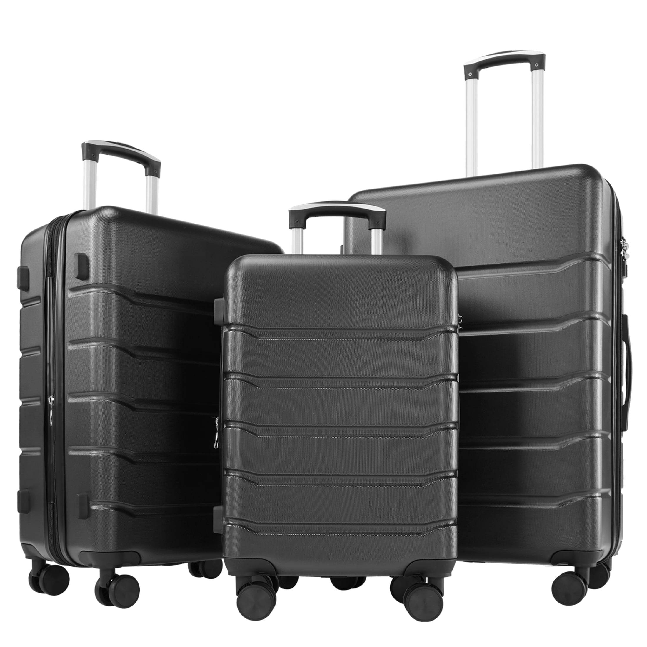 edx Ensembles de Bagages 3 Pcs, Valise Rigide 20/24/28 Pouces avec 4 Roues Doubles Pivotantes, Extensible et Cadenas TSA, Valise à Coque Rigide Légère à Roulettes, Noir